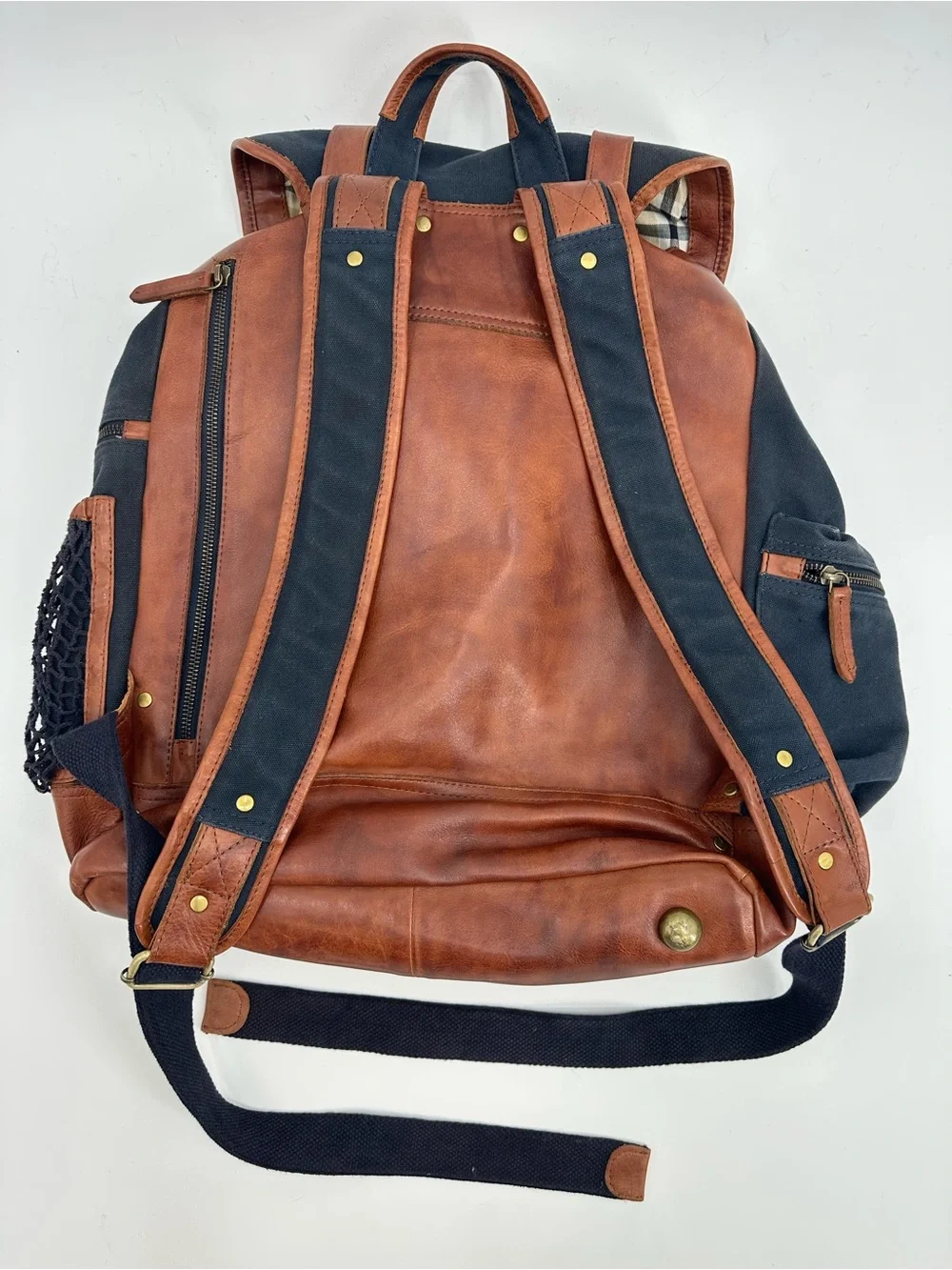 Gilded Age Globetrotter Black Canvas Backpack with Brown Leather Trim